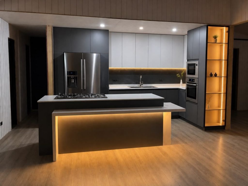 Cocina modular con vitrinas iluminadas — mueble de Innova RS